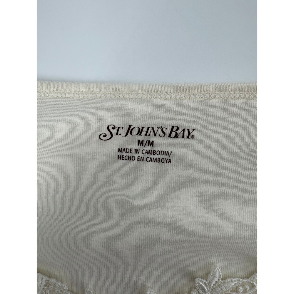 St Johns Bay Women's Cream‎ V Neck Long Sleeve Lace Trim Top Size M